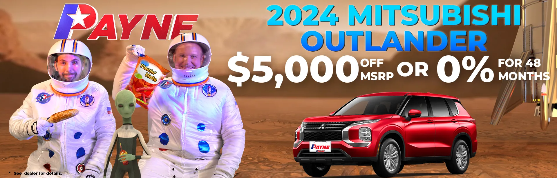 Get $5,000 off MSRP or 0% for 48 Months on a 2024 Mitsubishi Outlander