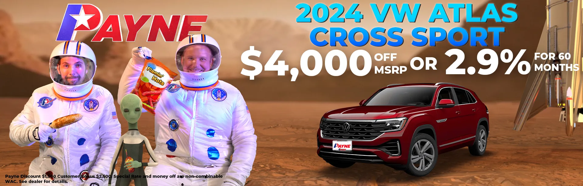 Get $4,000 off MSRP or 2.9% for 60 Months on a 2024 VW Atlas Cross Sport