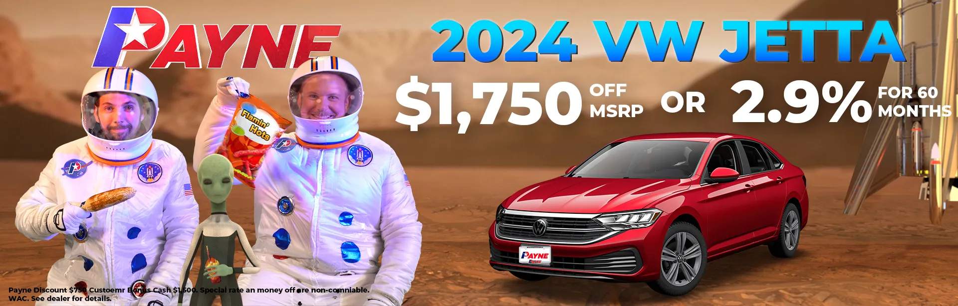 Get $1,750 off MSRP or 2.9% for 60 Months on a 2024 VW Jetta